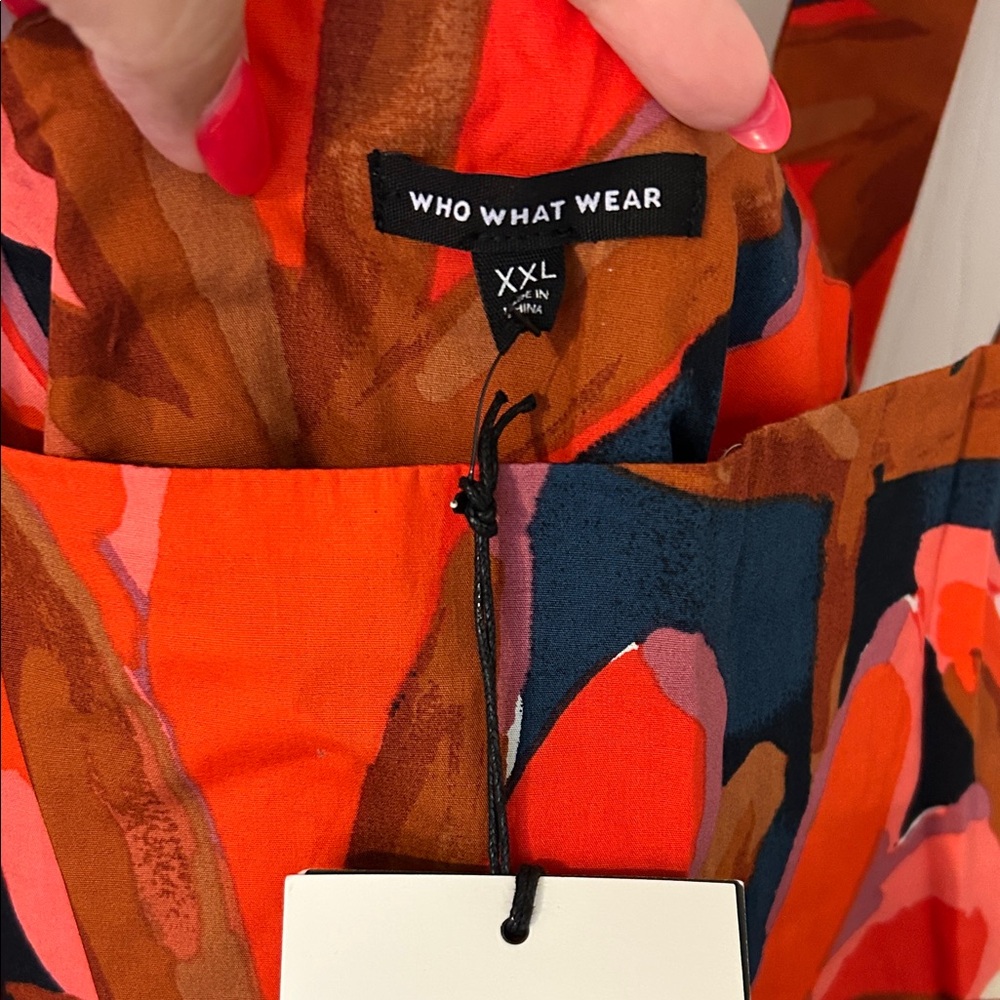 NWT Who What Wear Red, Orange, Brown, Navy Floral High-Low Dress - Picture 3 of 5